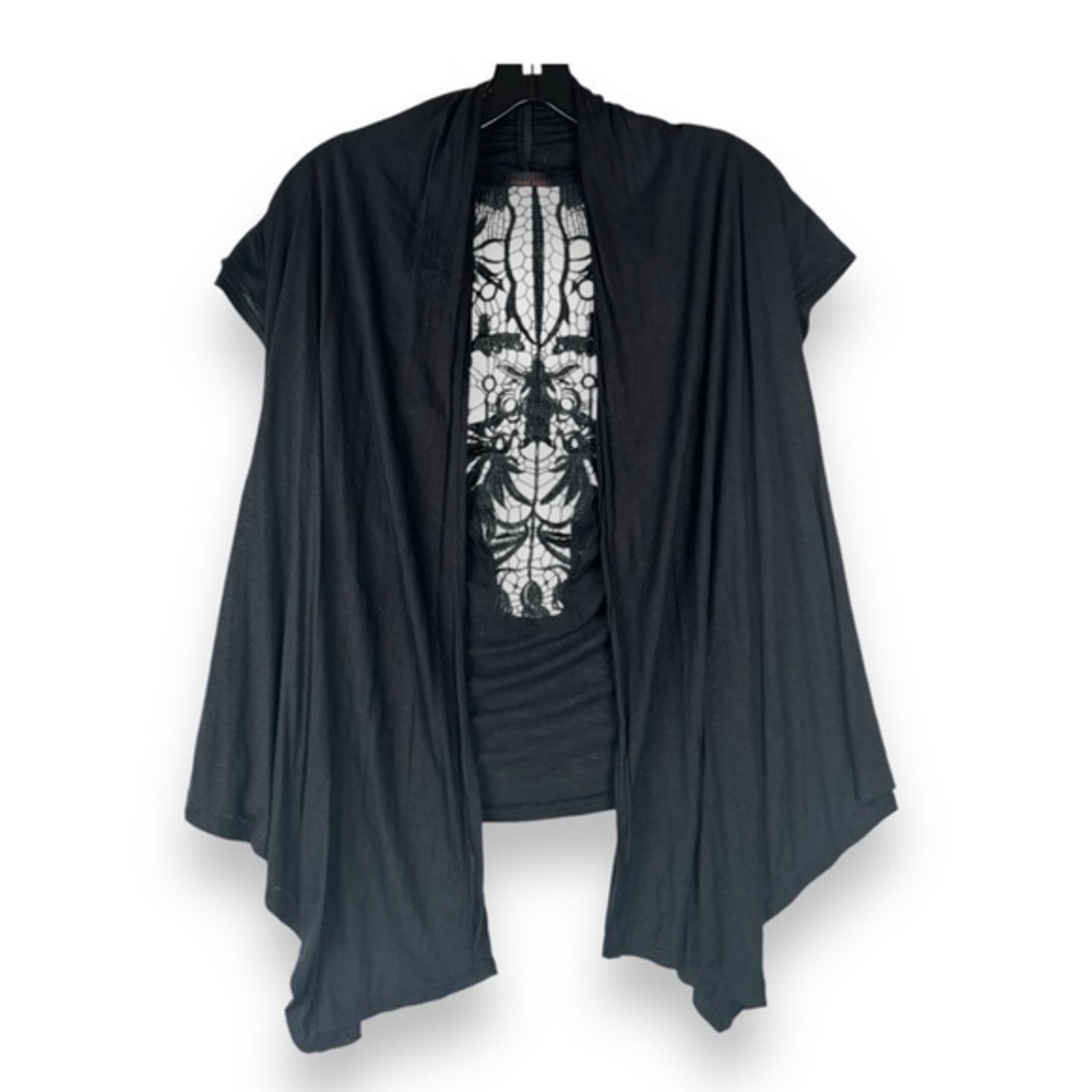 Y2K Candy Rain Black‎ Crochet Cardigan Size Medium Fairy Grunge Whimsigoth Top